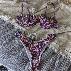 Dark purple floral swim suit